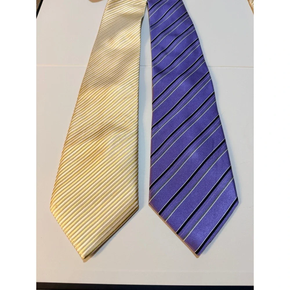 Donald J Trump Silk Tie‎ Lot Sz OS Gold Purple Striped Signature Collection 2pc